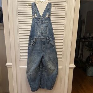 We The Free Blue Denim Jumpsuit Barrel Leg